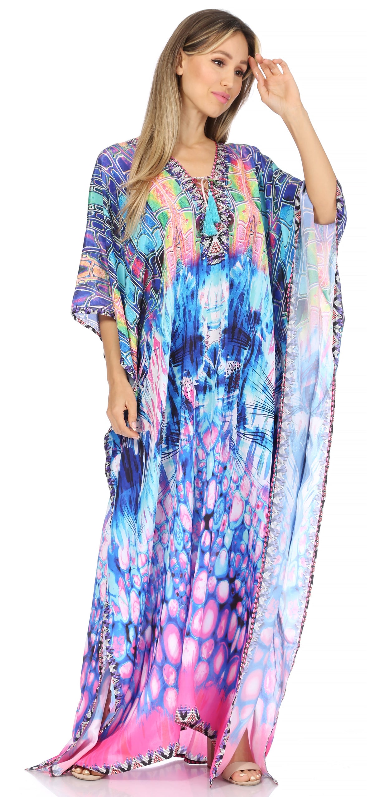 Flowy Rhinestone V-Neck Caftan Dress