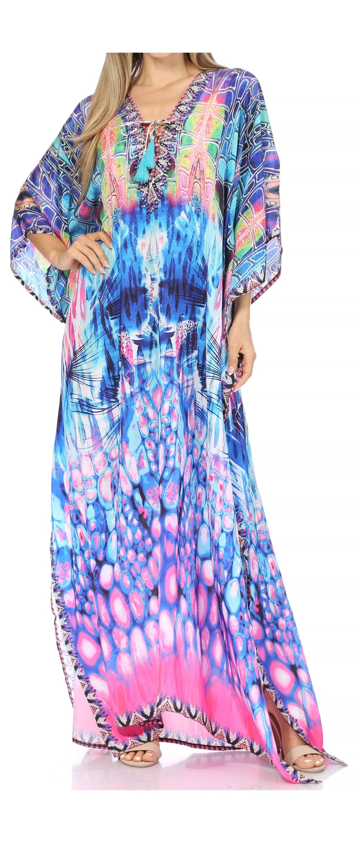Flowy Rhinestone V-Neck Caftan Dress