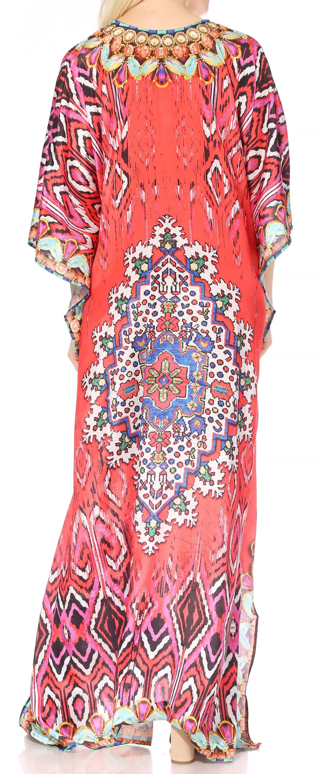 Flowy Rhinestone V-Neck Caftan Dress