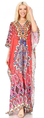 Flowy Rhinestone V-Neck Caftan Dress