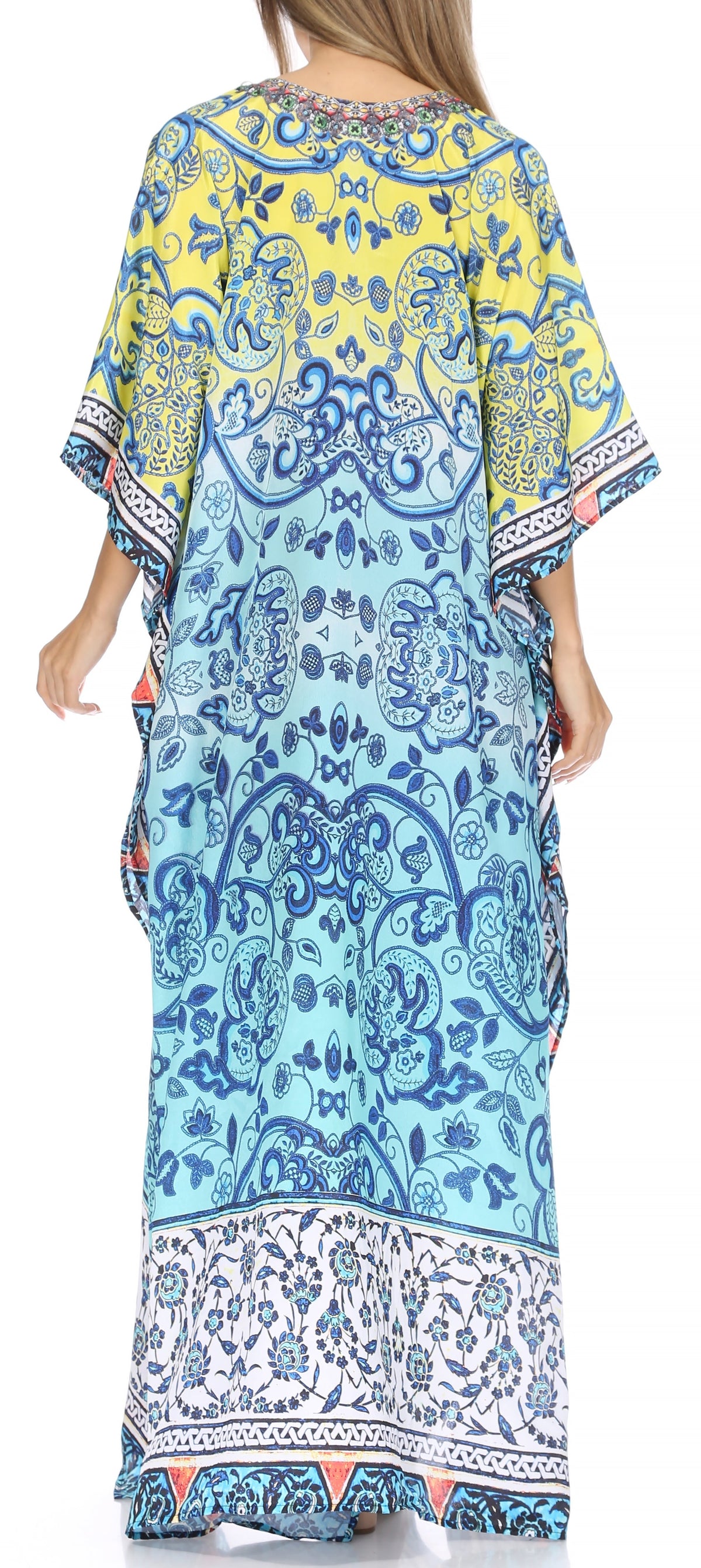 Flowy Rhinestone V-Neck Caftan Dress