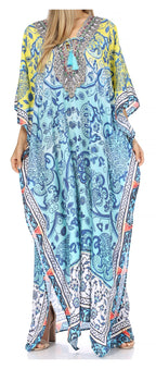Flowy Rhinestone V-Neck Caftan Dress