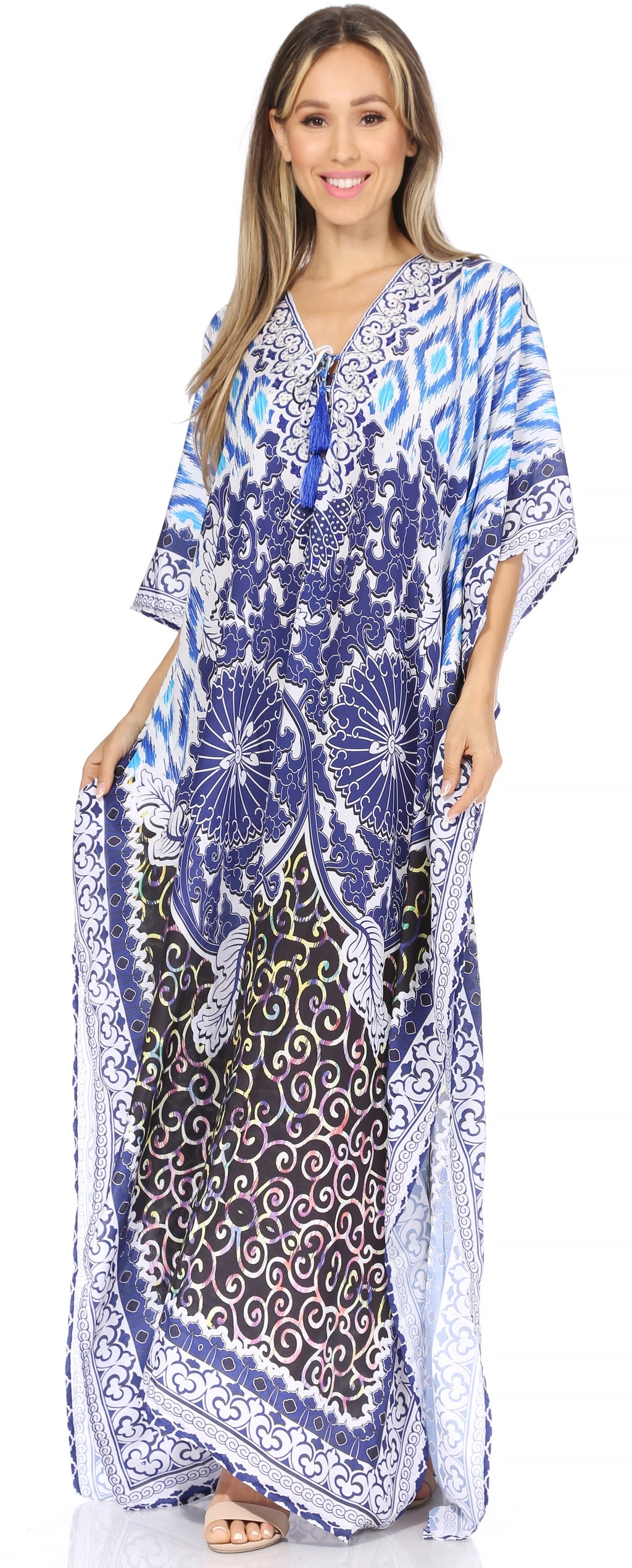 Flowy Rhinestone V-Neck Caftan Dress
