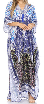 Flowy Rhinestone V-Neck Caftan Dress