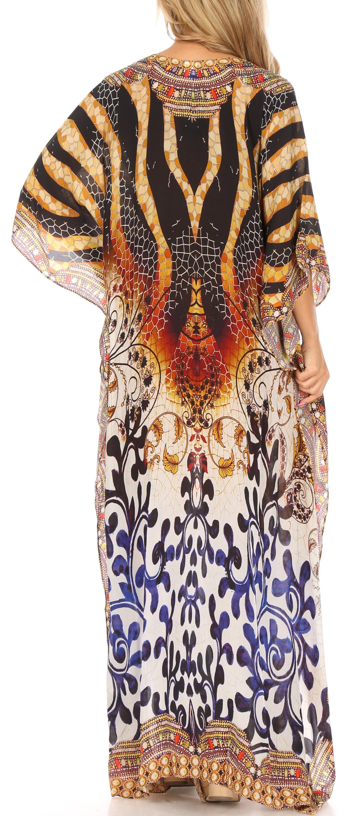Flowy Rhinestone V-Neck Caftan Dress