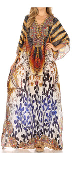 Flowy Rhinestone V-Neck Caftan Dress