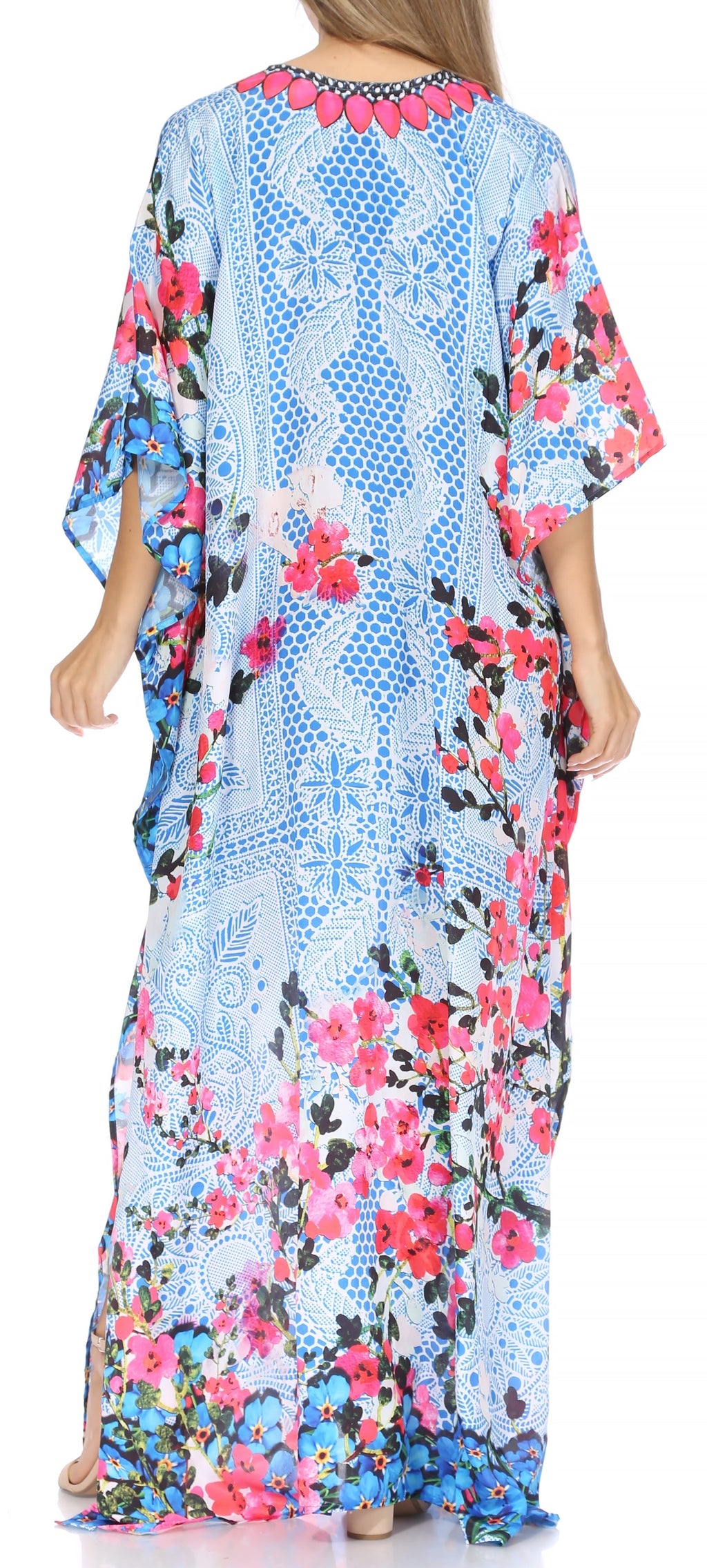 Flowy Rhinestone V-Neck Caftan Dress