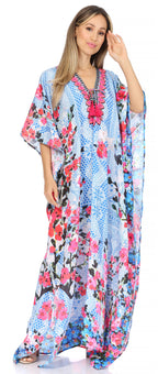 Flowy Rhinestone V-Neck Caftan Dress