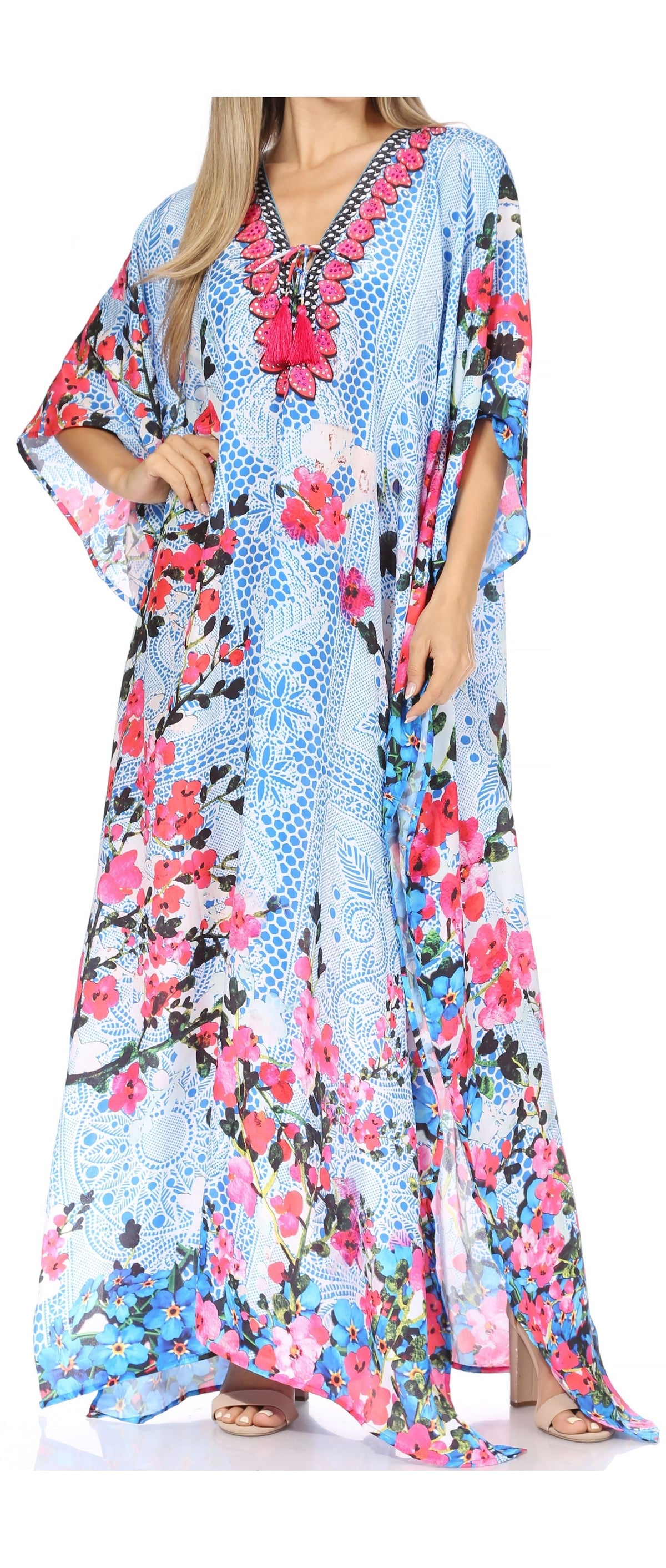 Flowy Rhinestone V-Neck Caftan Dress