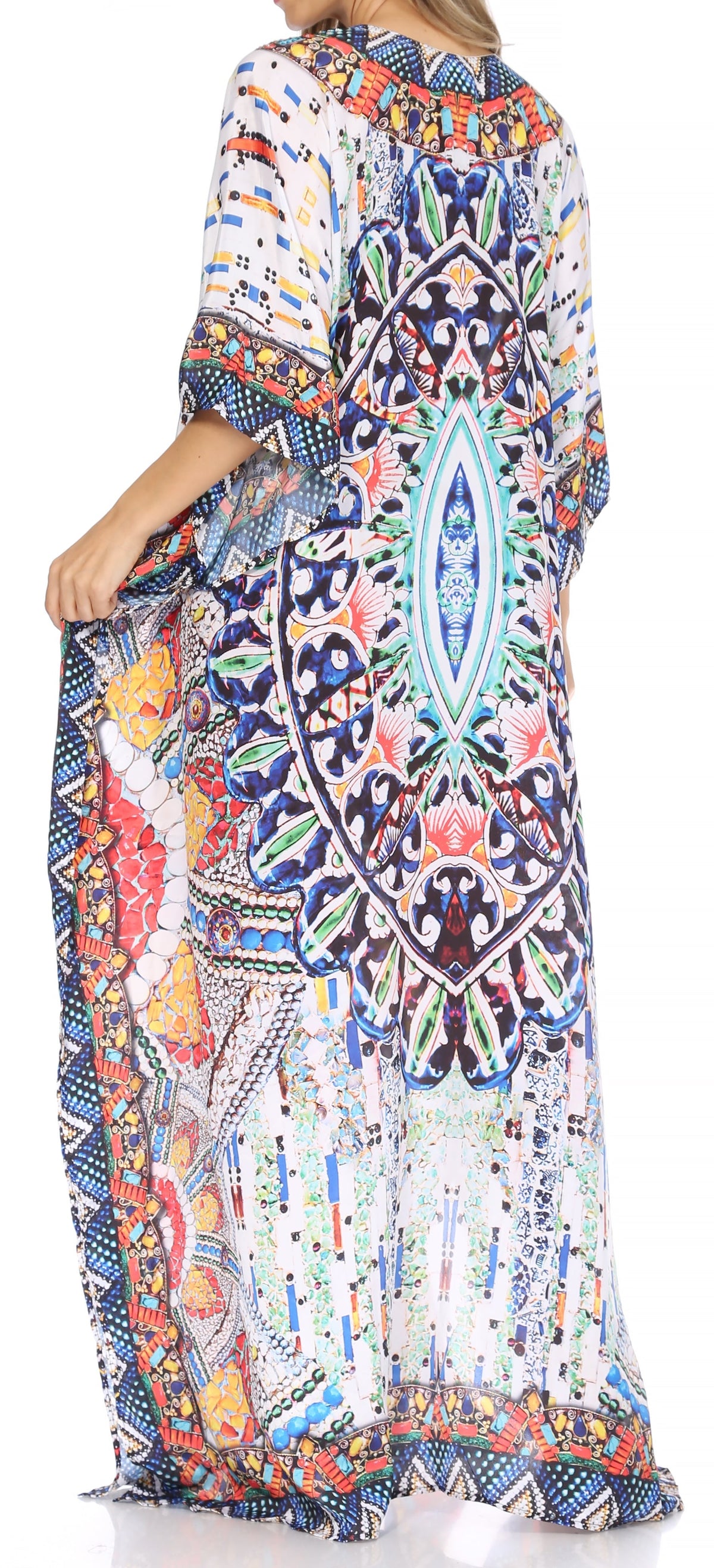 Flowy Rhinestone V-Neck Caftan Dress