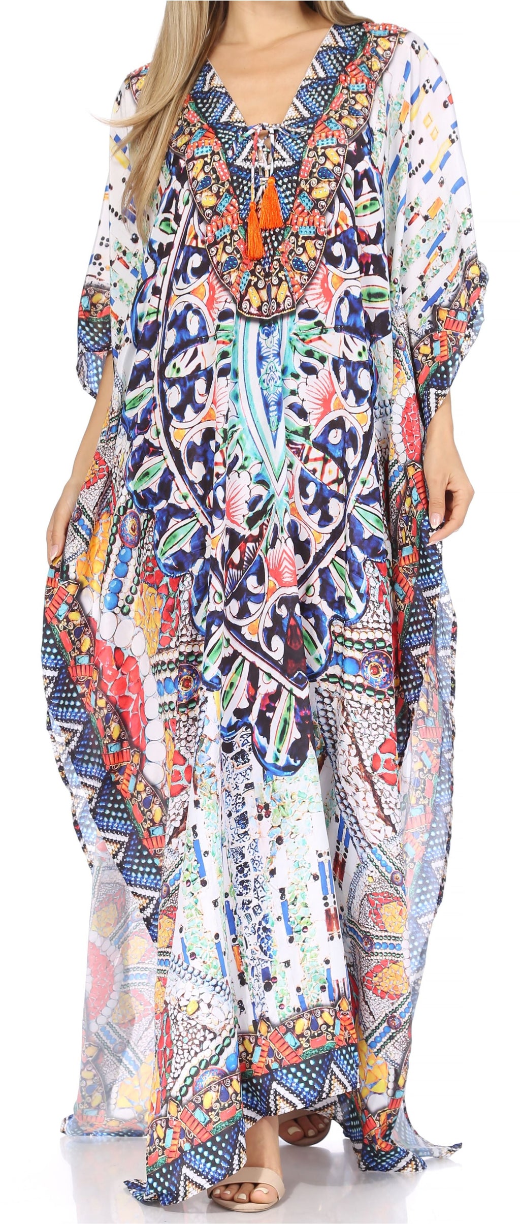 Flowy Rhinestone V-Neck Caftan Dress