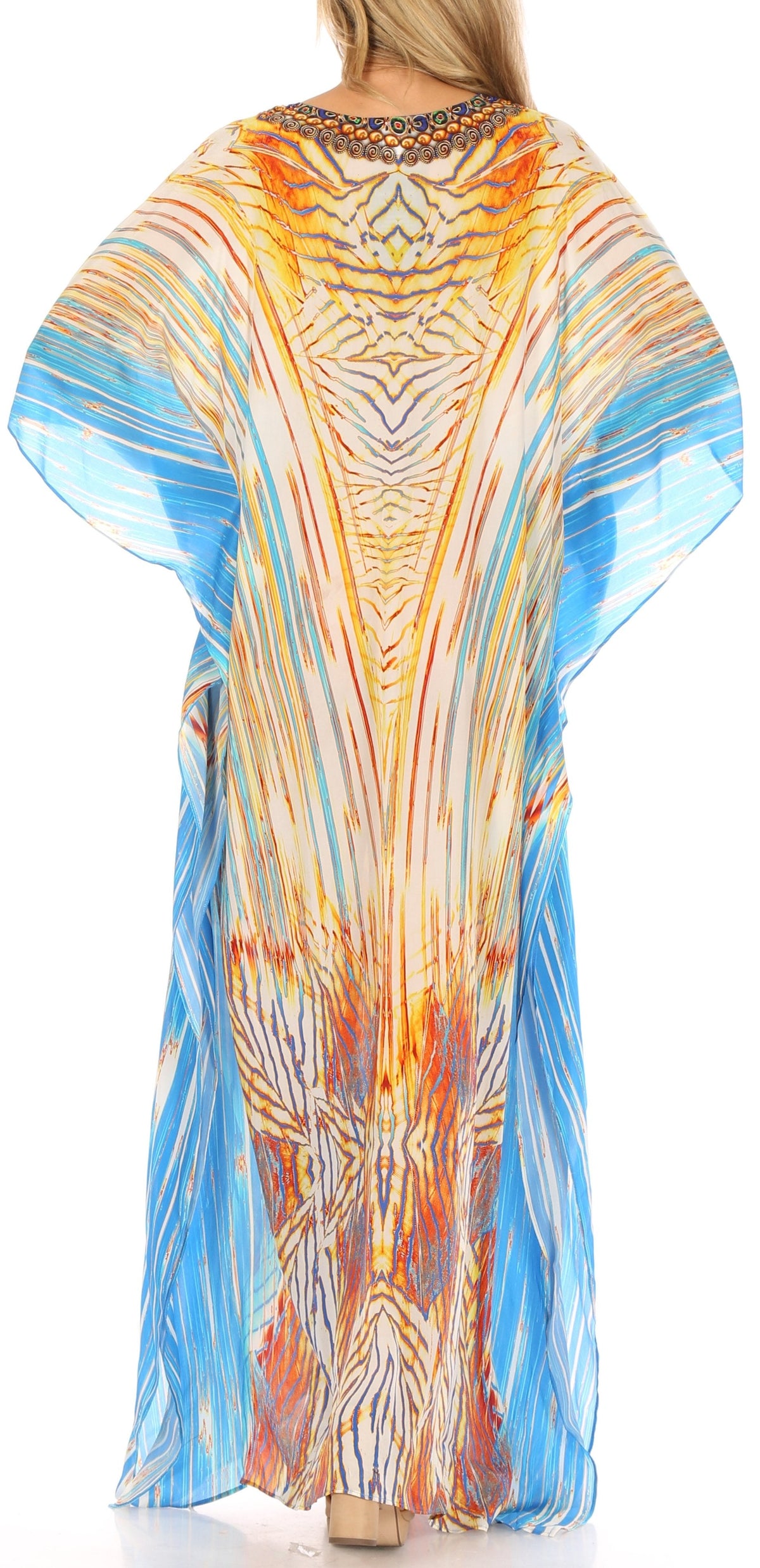 Flowy Rhinestone V-Neck Caftan Dress