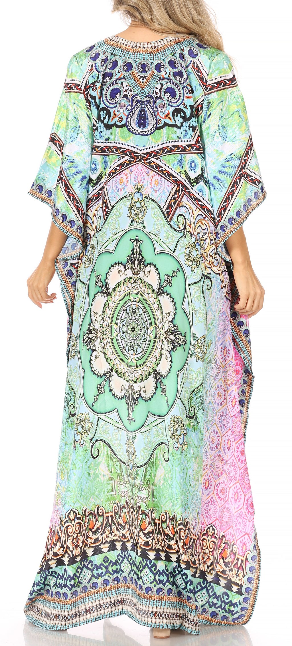 Flowy Rhinestone V-Neck Caftan Dress