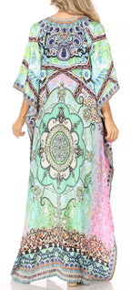 Flowy Rhinestone V-Neck Caftan Dress