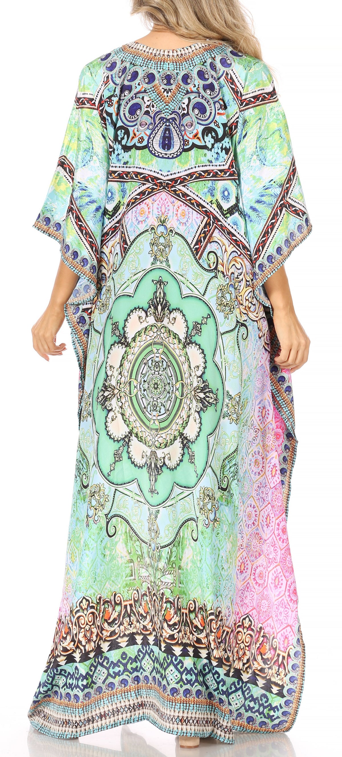Flowy Rhinestone V-Neck Caftan Dress
