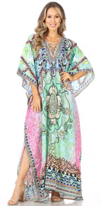 Flowy Rhinestone V-Neck Caftan Dress