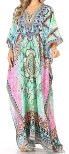 Flowy Rhinestone V-Neck Caftan Dress