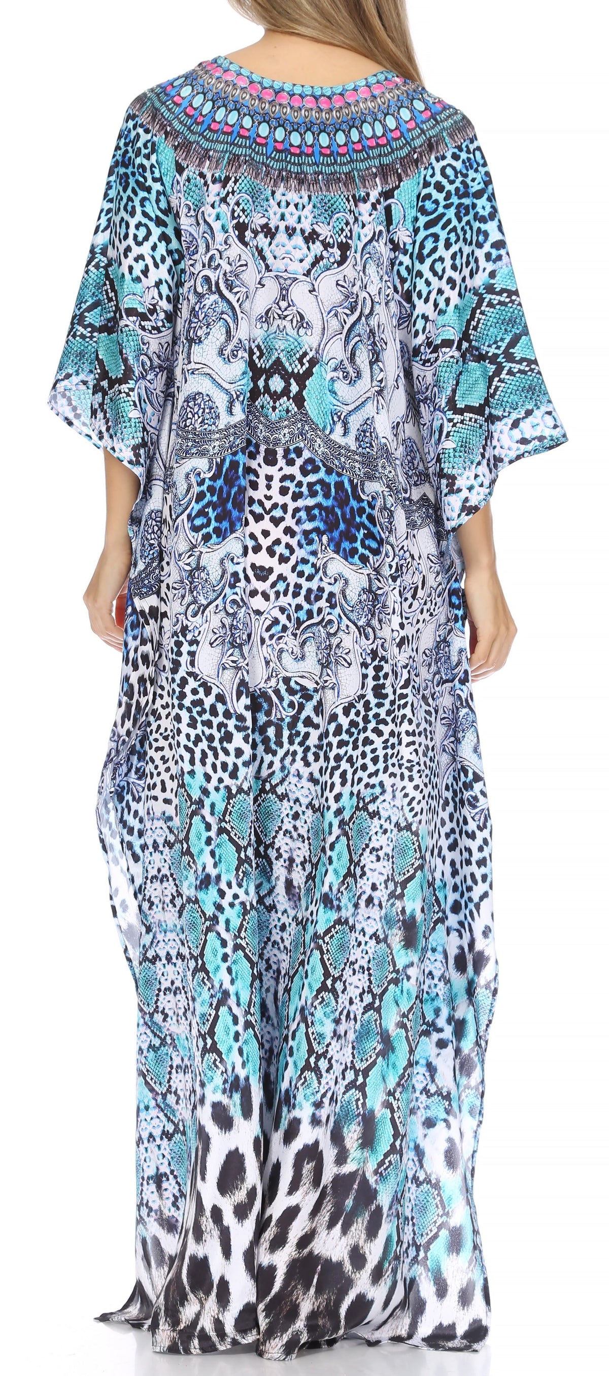 Flowy Rhinestone V-Neck Caftan Dress