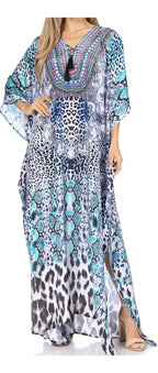 Flowy Rhinestone V-Neck Caftan Dress