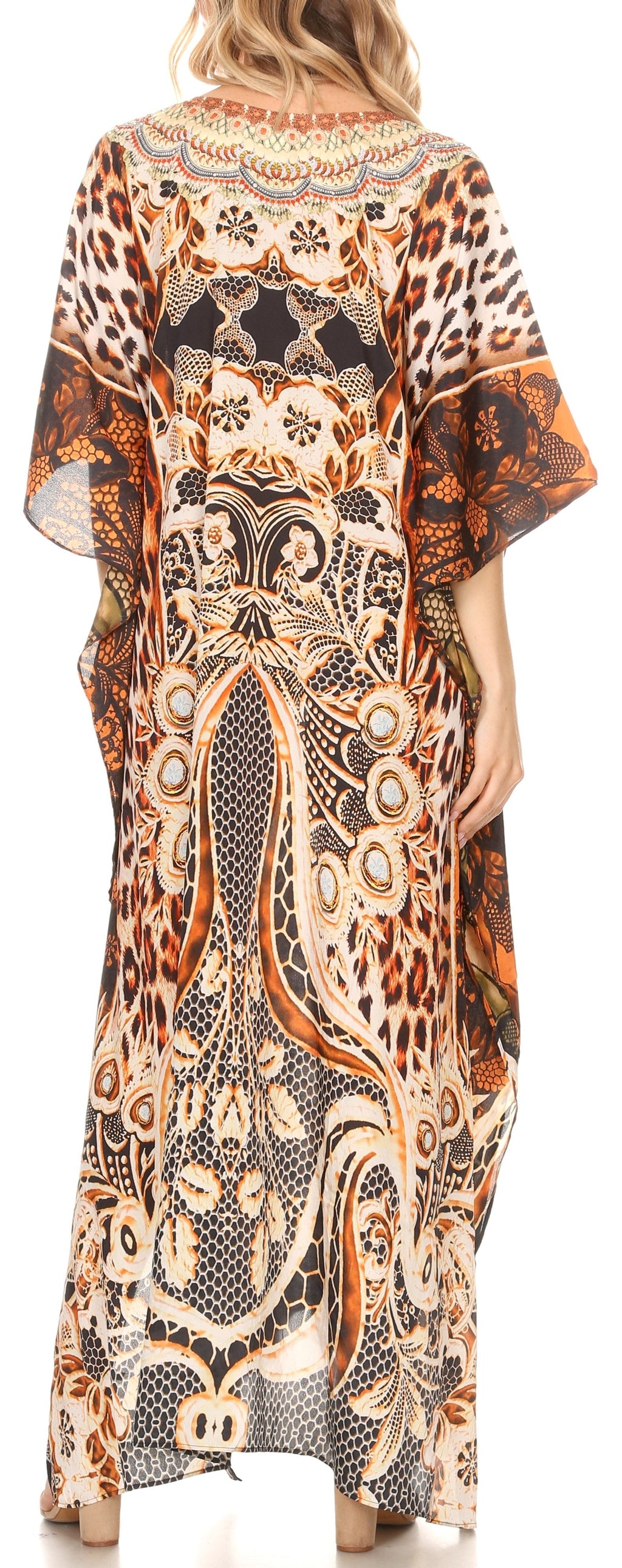 Flowy Rhinestone V-Neck Caftan Dress