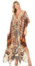 Flowy Rhinestone V-Neck Caftan Dress