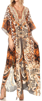 Flowy Rhinestone V-Neck Caftan Dress