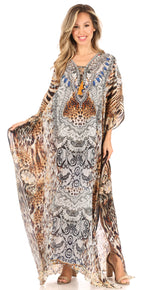 Flowy Rhinestone V-Neck Caftan Dress