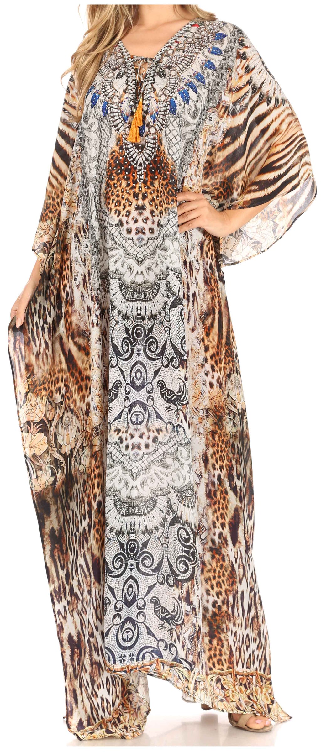Flowy Rhinestone V-Neck Caftan Dress
