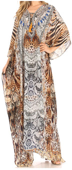 Flowy Rhinestone V-Neck Caftan Dress