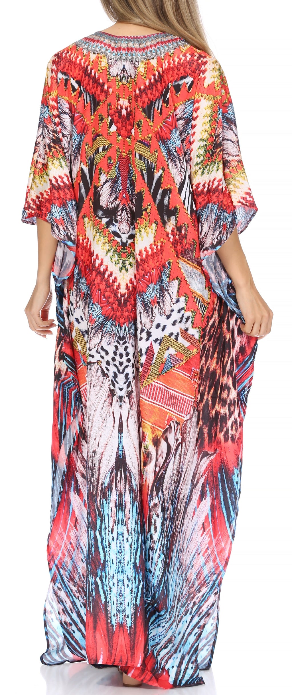 Flowy Rhinestone V-Neck Caftan Dress