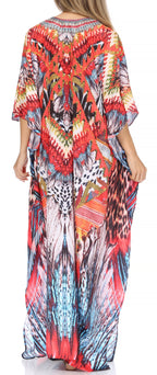 Flowy Rhinestone V-Neck Caftan Dress