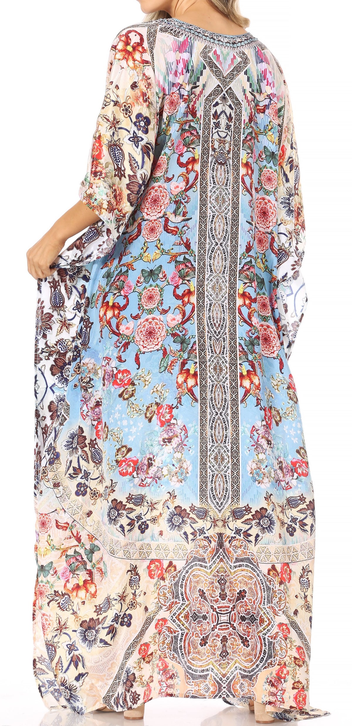 Flowy Rhinestone V-Neck Caftan Dress