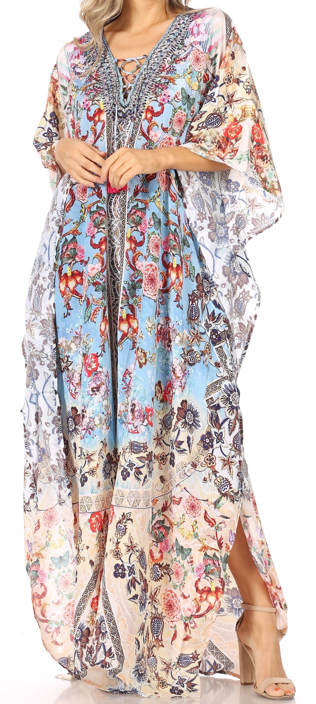 Flowy Rhinestone V-Neck Caftan Dress