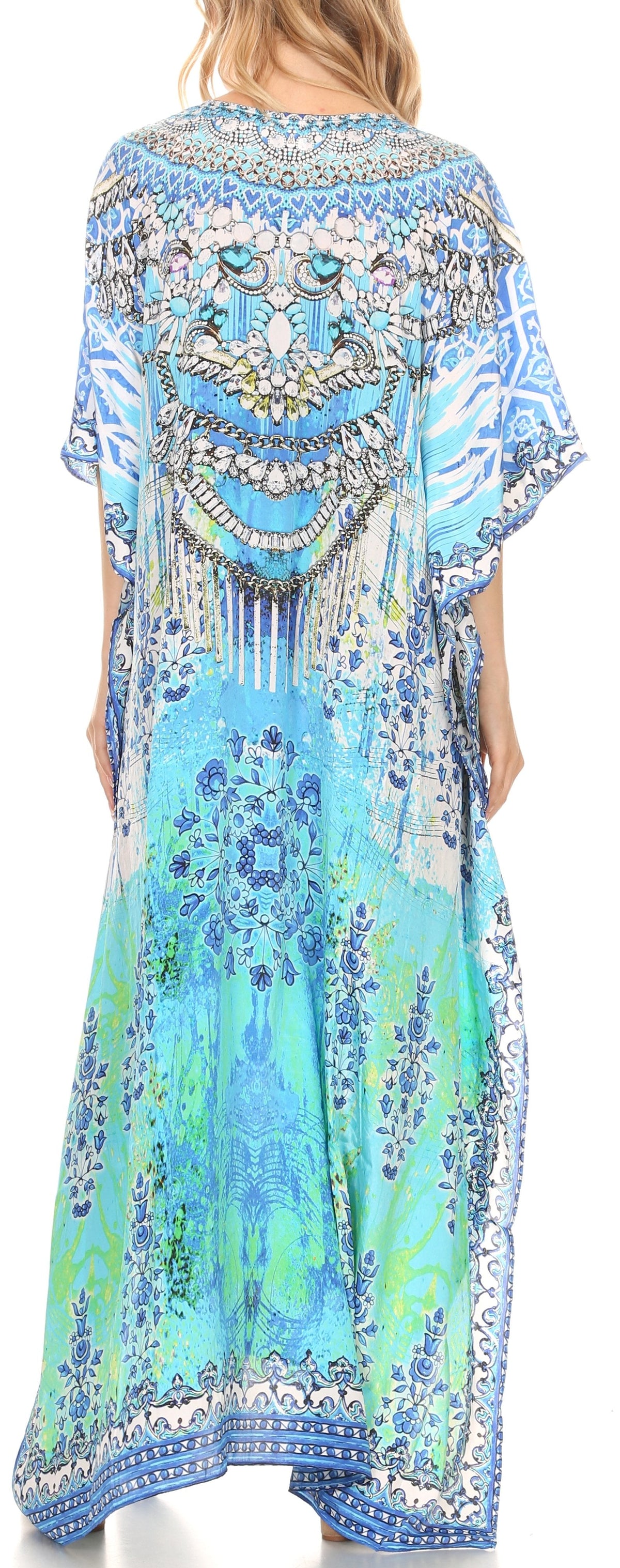 Flowy Rhinestone V-Neck Caftan Dress