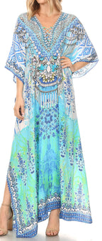 Flowy Rhinestone V-Neck Caftan Dress