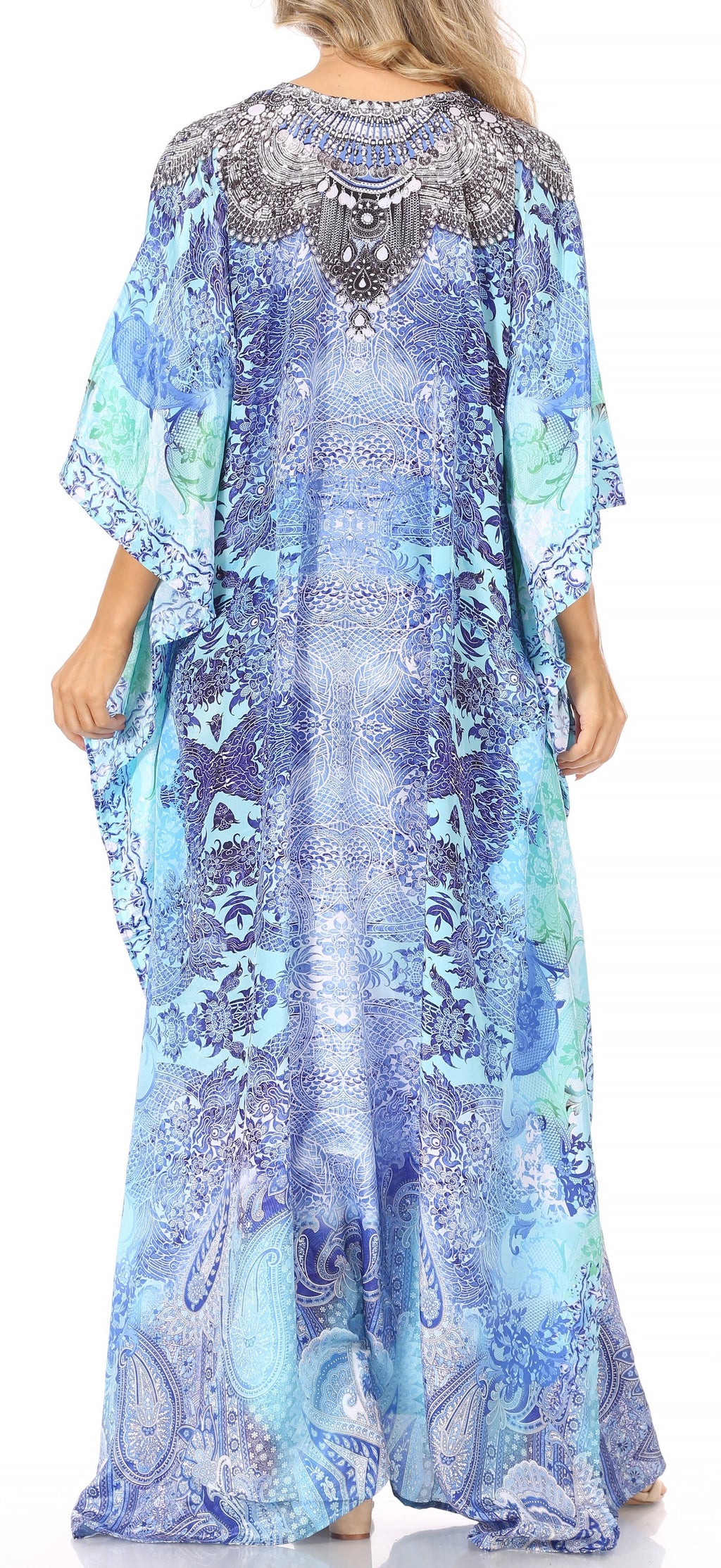 Flowy Rhinestone V-Neck Caftan Dress