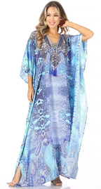 Flowy Rhinestone V-Neck Caftan Dress