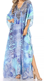 Flowy Rhinestone V-Neck Caftan Dress