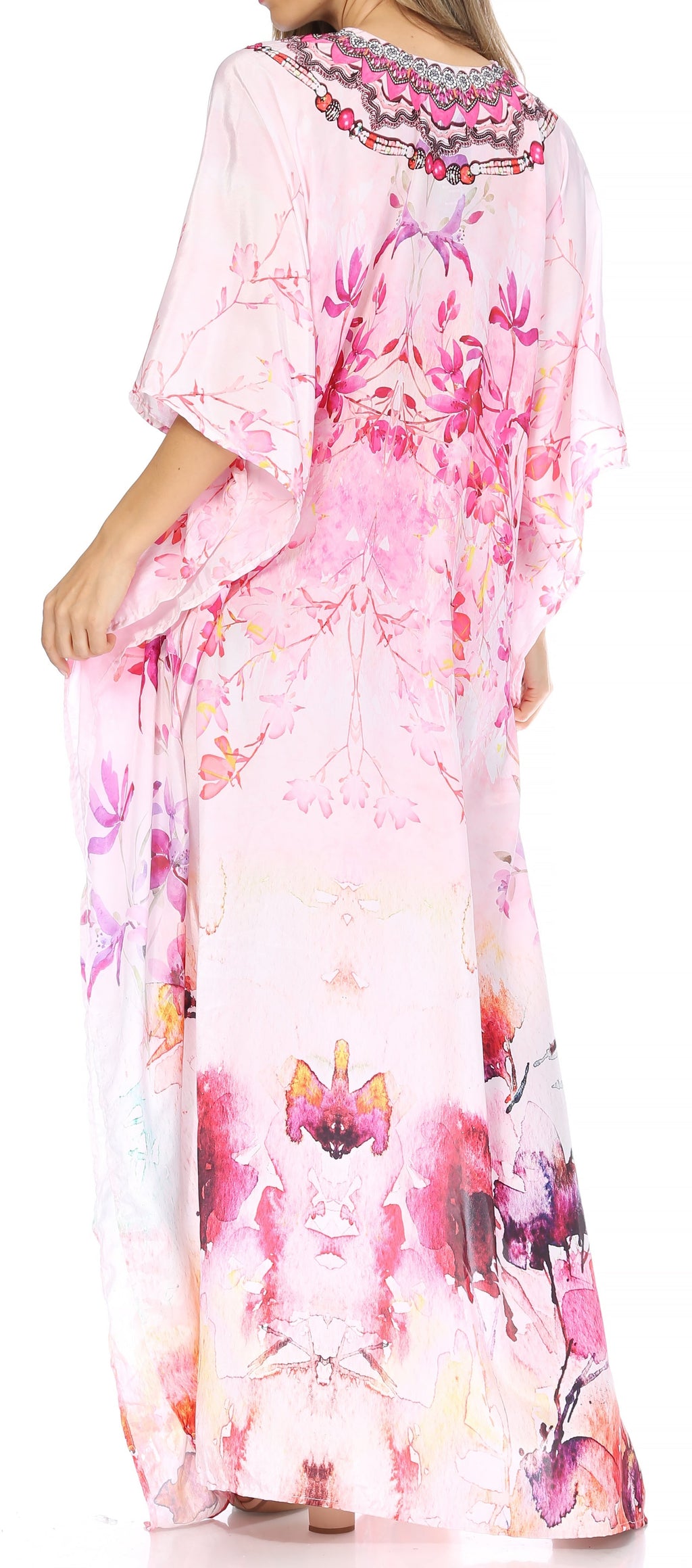 Flowy Rhinestone V-Neck Caftan Dress