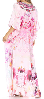 Flowy Rhinestone V-Neck Caftan Dress