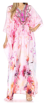Flowy Rhinestone V-Neck Caftan Dress