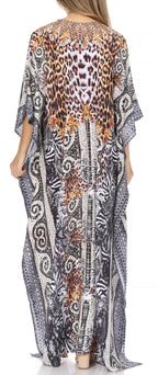 Flowy Rhinestone V-Neck Caftan Dress