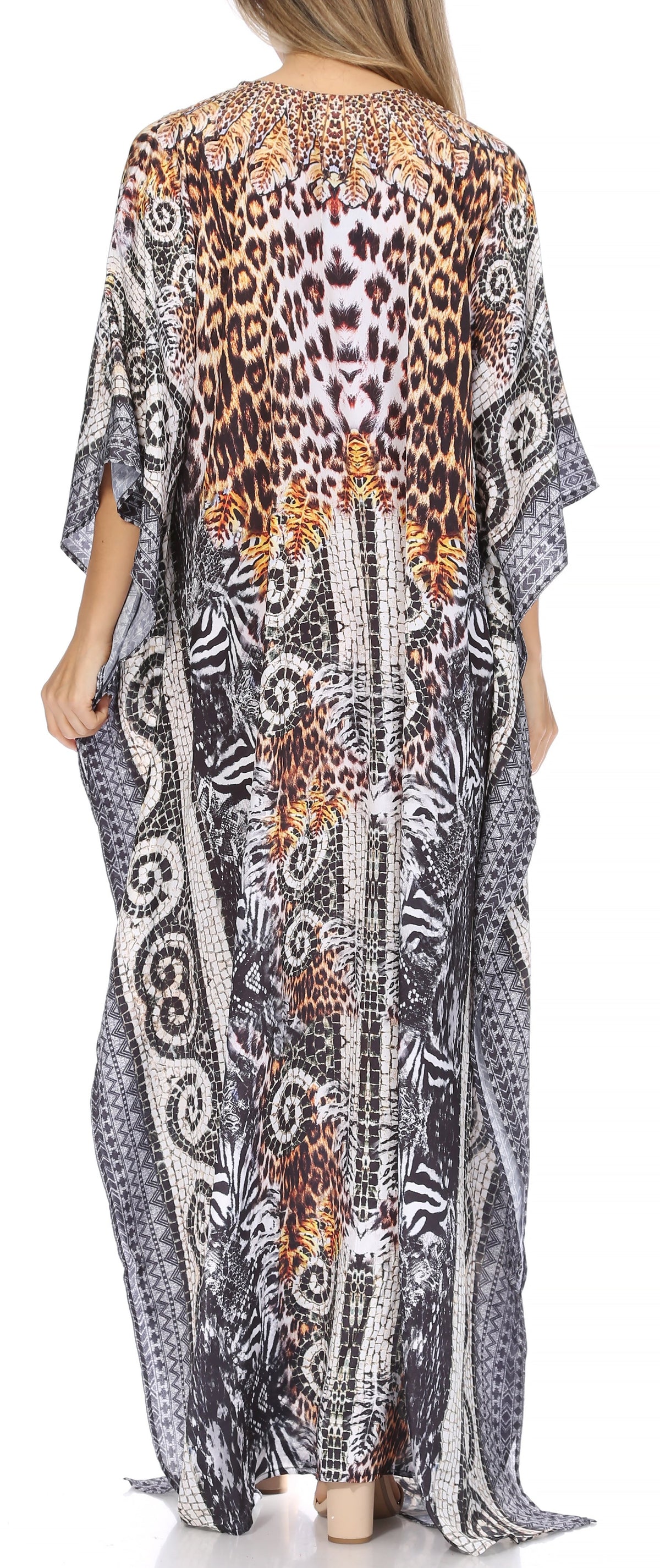 Flowy Rhinestone V-Neck Caftan Dress