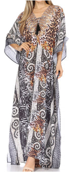 Flowy Rhinestone V-Neck Caftan Dress