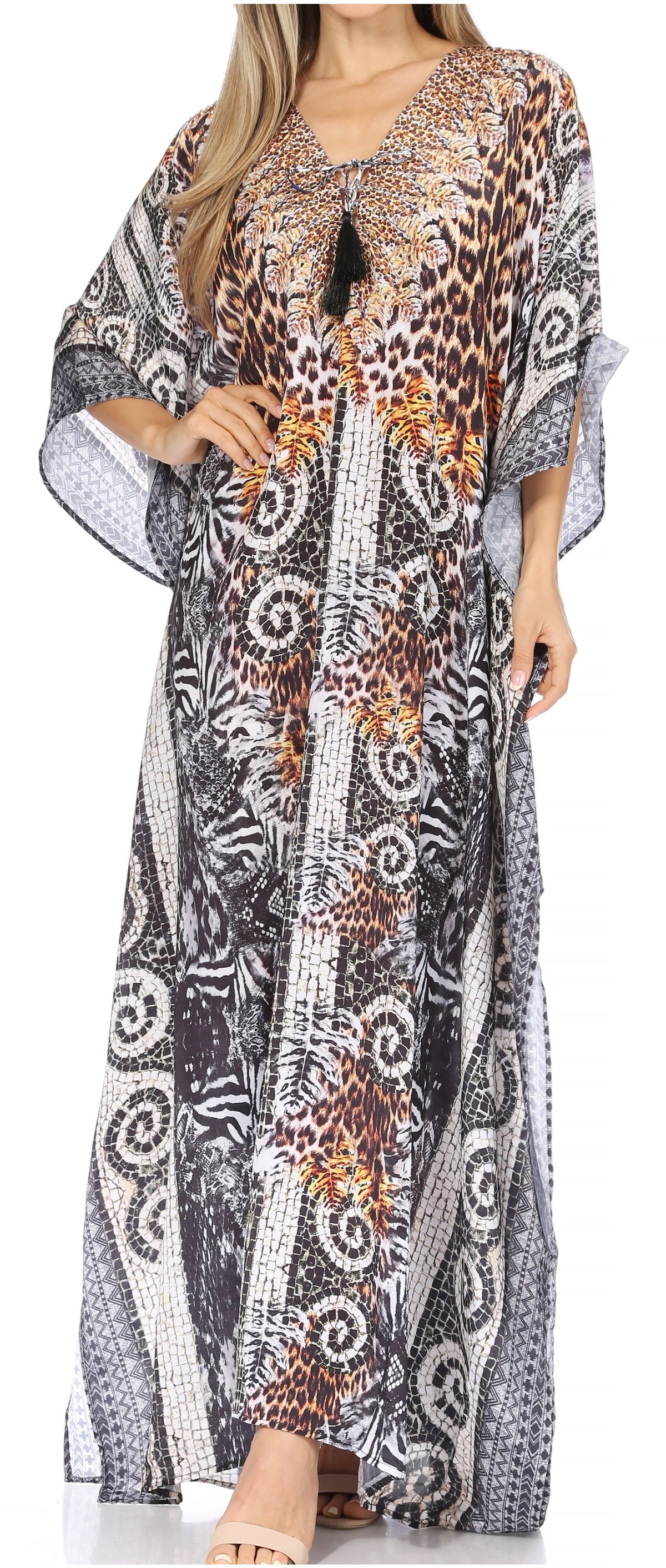 Flowy Rhinestone V-Neck Caftan Dress