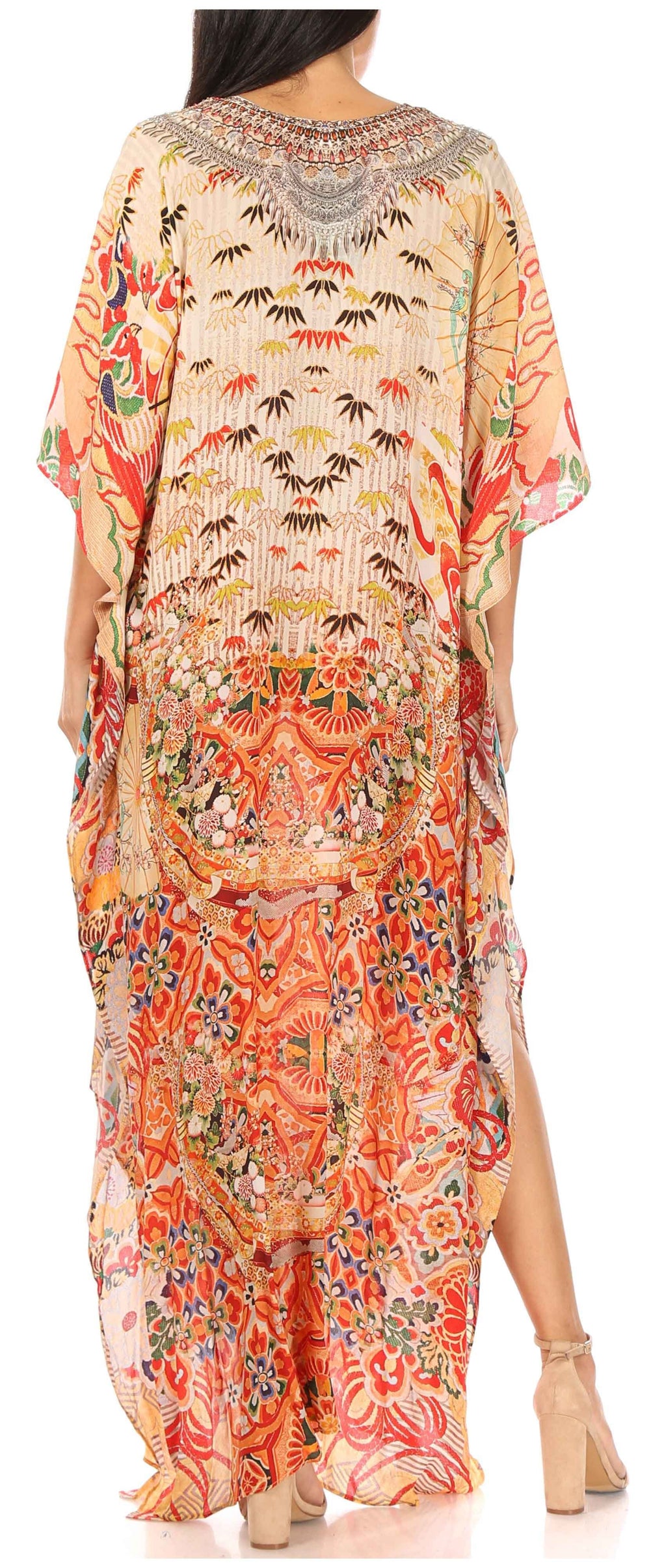 Flowy Rhinestone V-Neck Caftan Dress