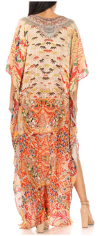 Flowy Rhinestone V-Neck Caftan Dress