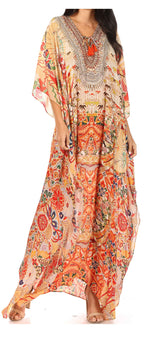 Flowy Rhinestone V-Neck Caftan Dress