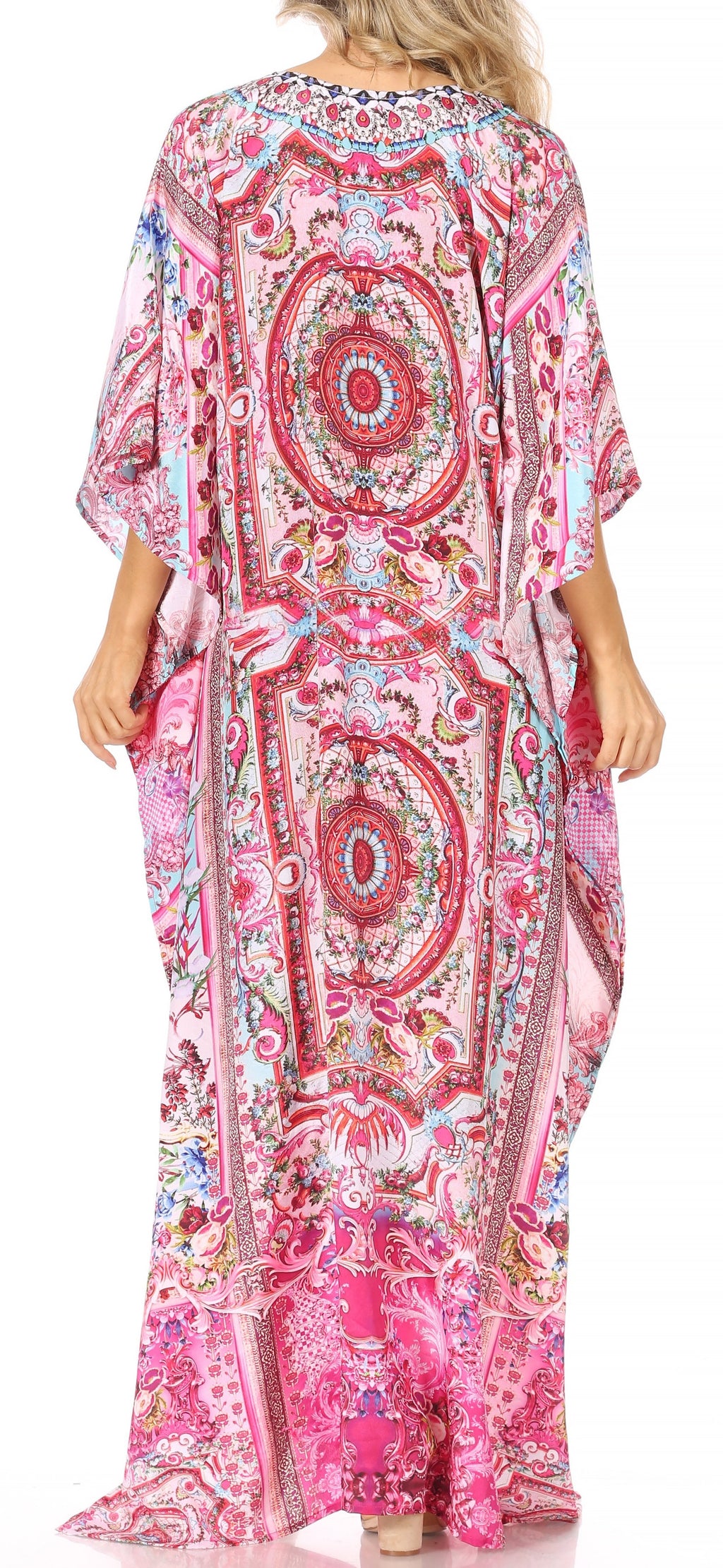 Flowy Rhinestone V-Neck Caftan Dress