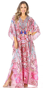 Flowy Rhinestone V-Neck Caftan Dress
